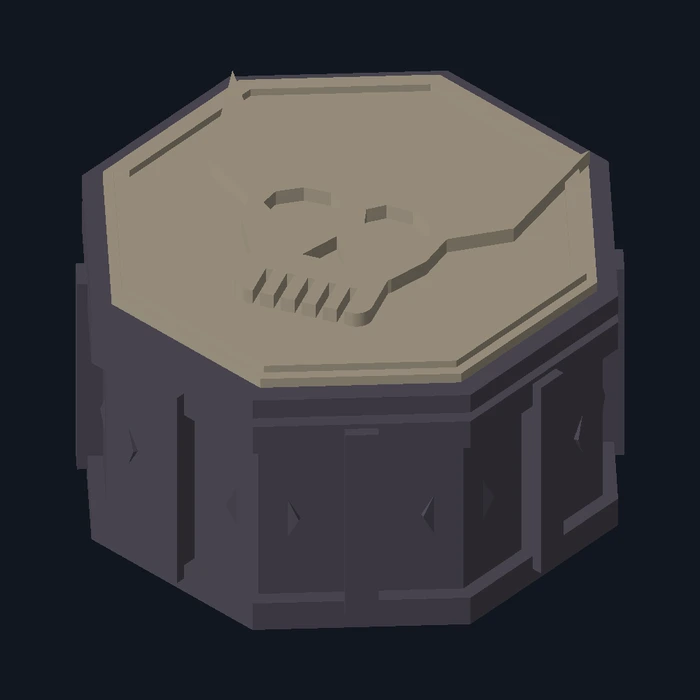 Horned Skull Dice Vault actual CAD geometry, assembled view, physically untested prototype